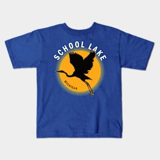 School Lake in Michigan Heron Sunrise Kids T-Shirt